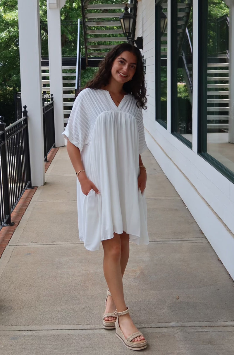 Simply White Pleated Dress